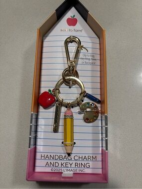 True to Form Gold-Tone School Charm Key Ring with Enamel Pencil & Apple